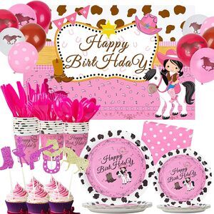 176-Piece Cowgirl Birthday Party Decorations and Tableware Set